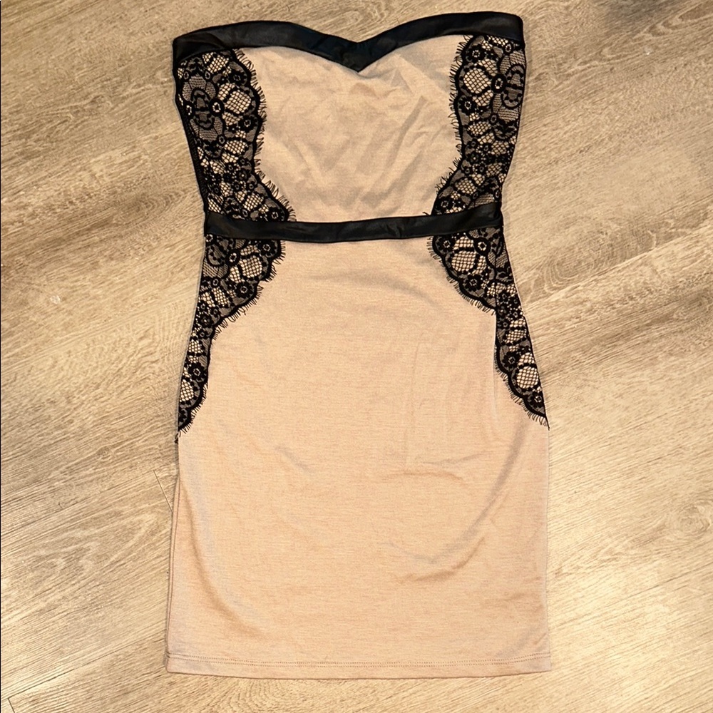 Strapless Lace Dress in Black and Cream